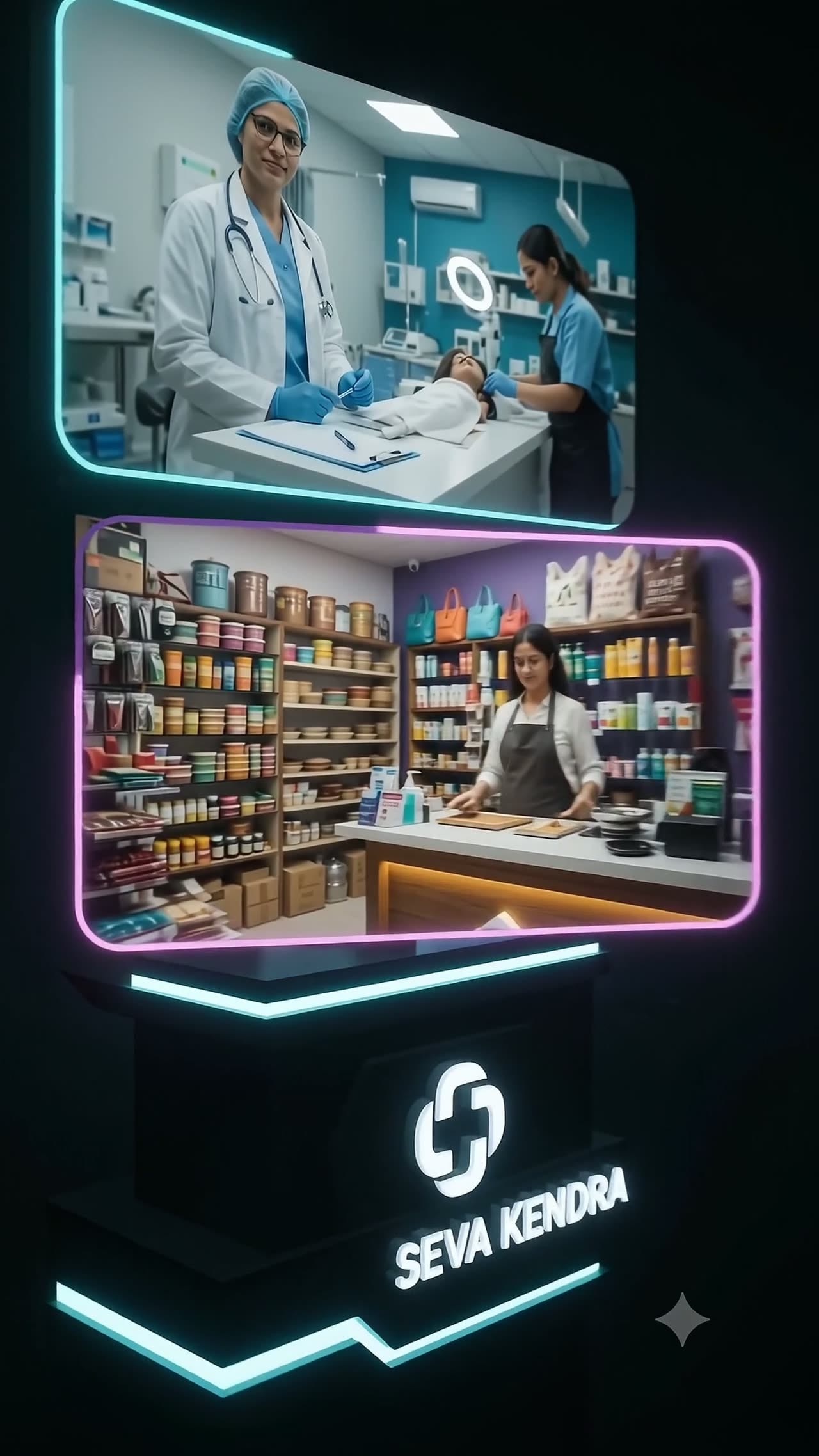 SevaDesk vertical advertisement — a business owner running operations on the platform