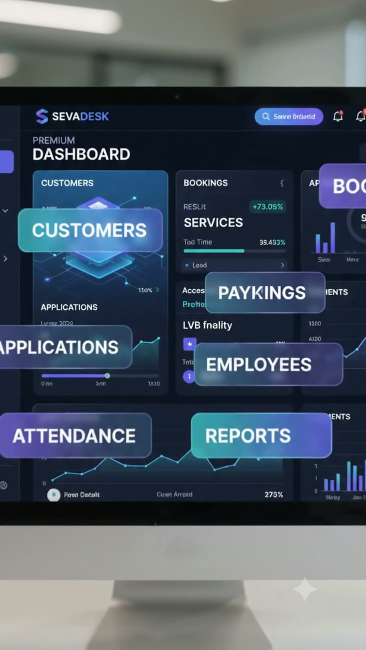 SevaDesk advertisement — product feature showcase